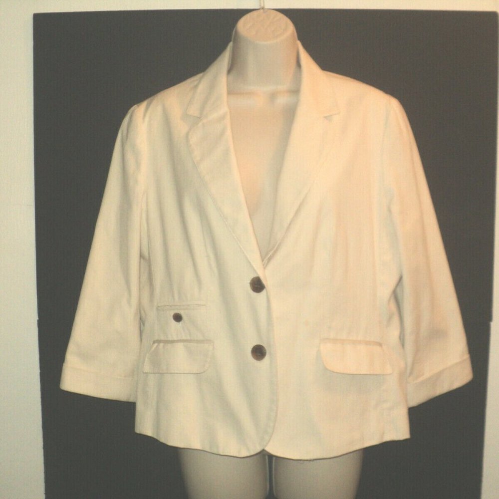George Ladies Blazer Size 12 Cream Cotton 3/4 Sleeves Lined Office, Business